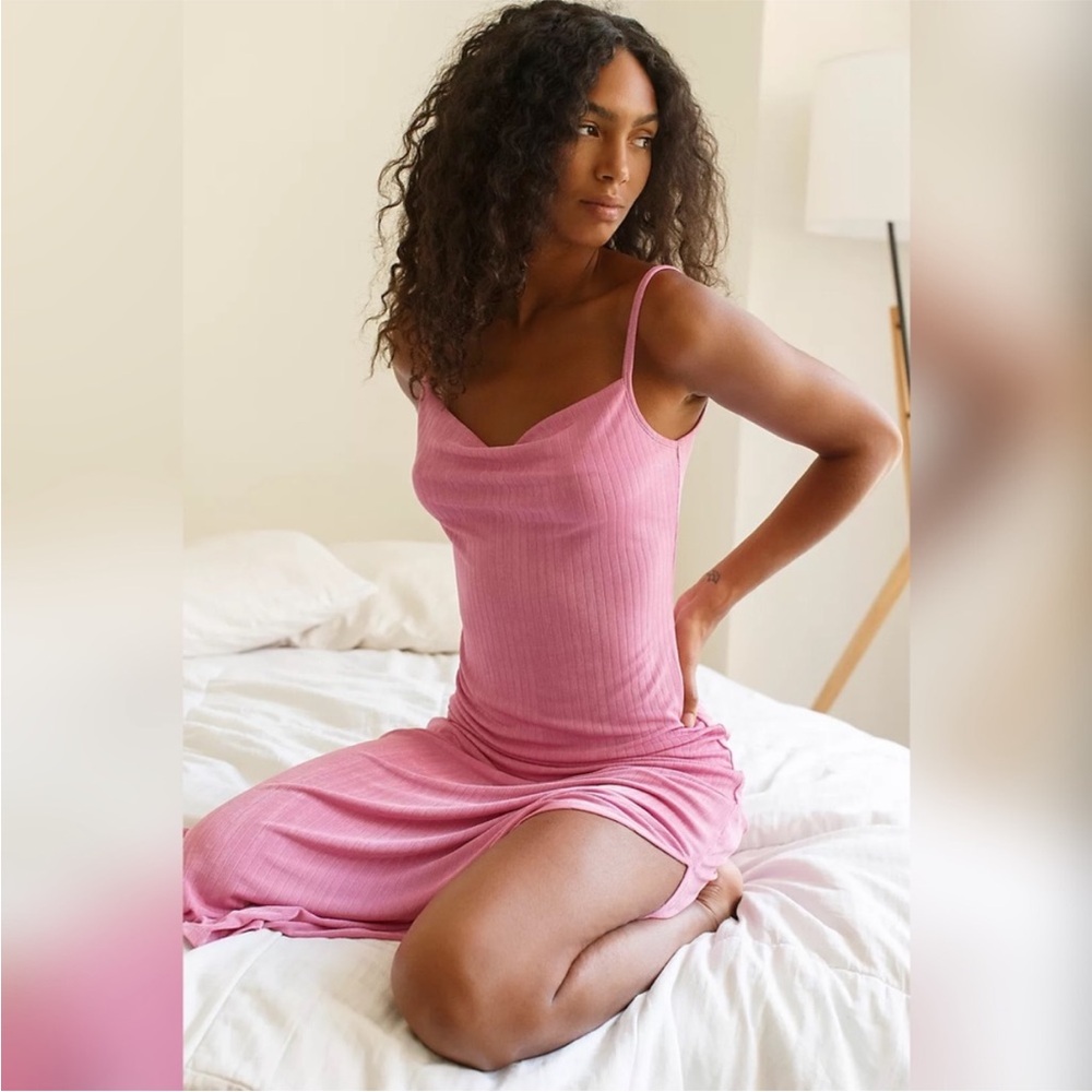 Free People Intimately Bare It All Ribbed Body Con Maxi Sleeveless Dress Pink M - Picture 10 of 10